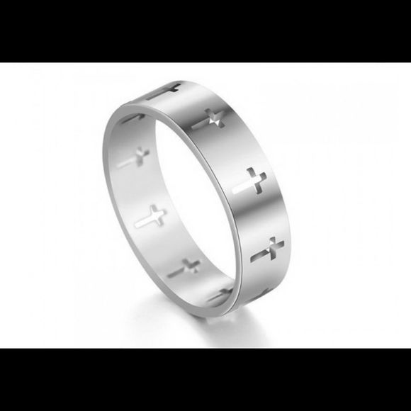 Cross Ring Stainless Steel - Picture 1 of 2